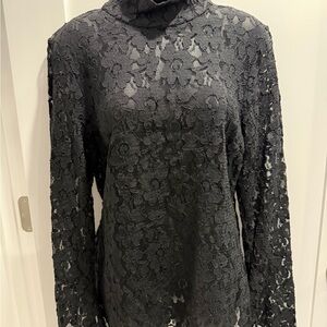 INC International Concepts Black Floral Lace Long-Sleeve Turtleneck